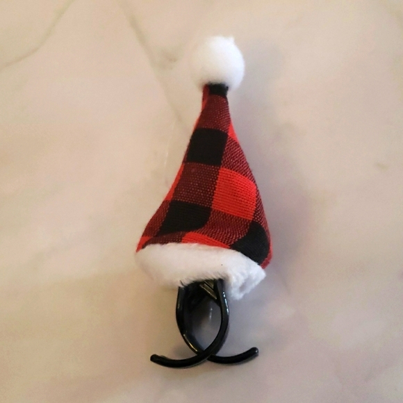 Christmas 5pc 1" Hair Claw Clip Set 2 Buffalo Plaid Santa Caps & 3 Beanies - Picture 6 of 12